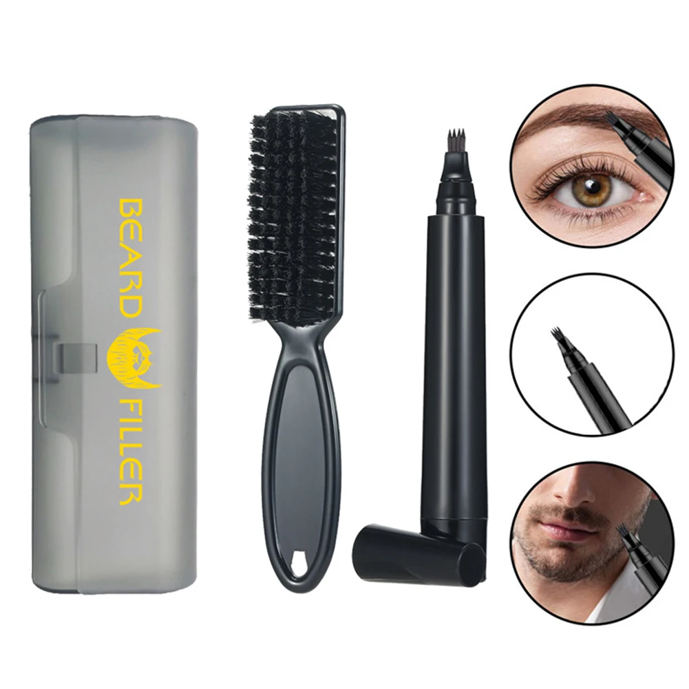 Portable Beard Filling Pen Eyebrow Hair Moustache Pencil with Beard Brush Facial Styling Tools Men Mustache Repairing Enhancer