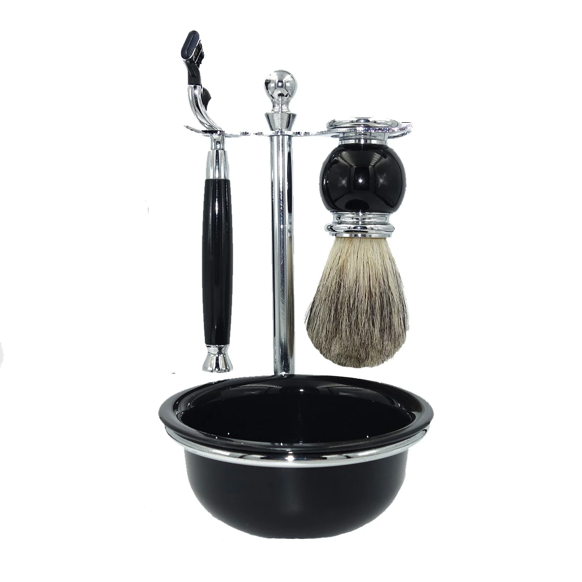 Badger Hair Black Enamal Handle Holder Men Shaving Brush Set for Facial Beard Cleaning with Soap Cup and Safety Razor