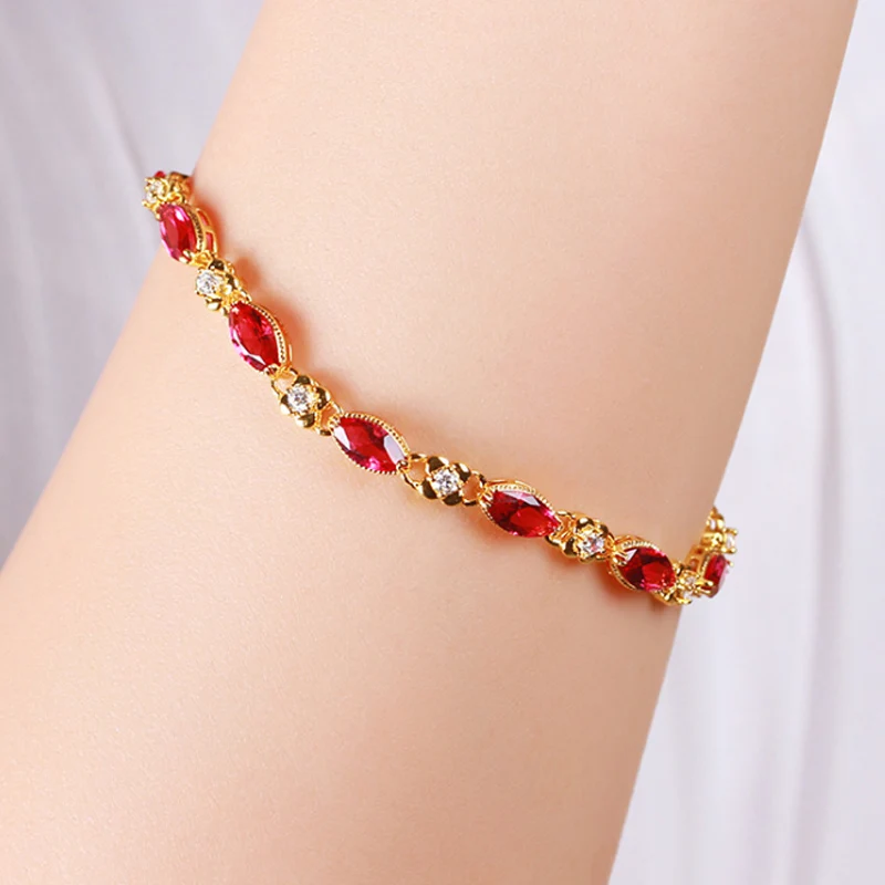Ruby Bracelet Women's Fashion Gold Plated 24K Gold Sand Gold Imitation Crystal Jewelry Colorful Jewelry Stone Bracelet