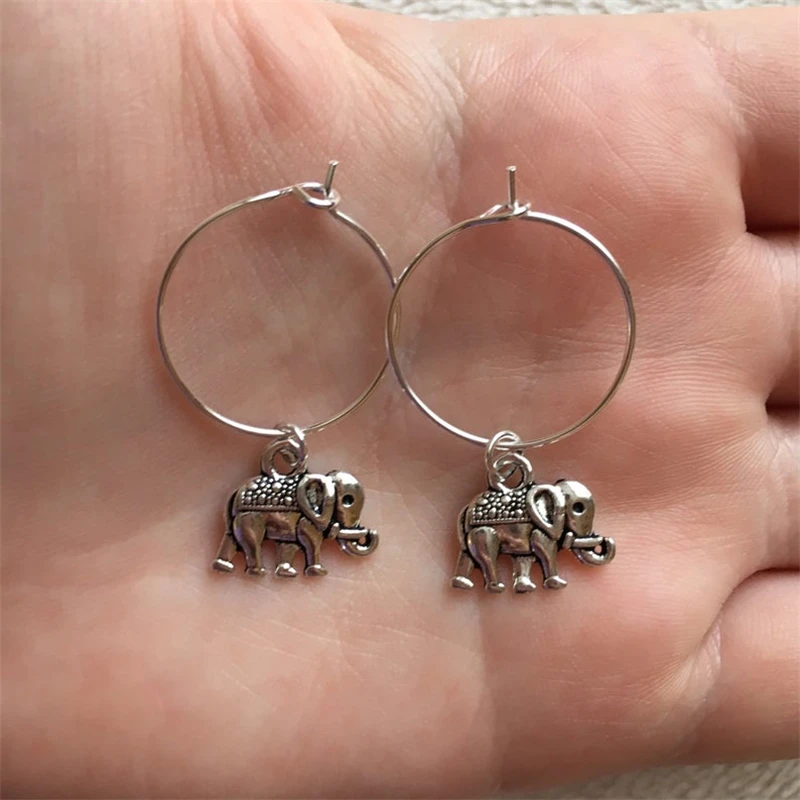 20mm Hoop Earrings with Elephant Charms, Cute Elephant Earrings, Elephant Hoop Earrings, Animal Earrings, Animal Lover Gift