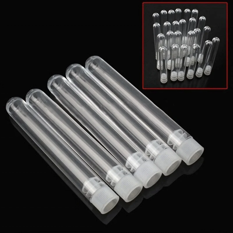 10Pcs 12x100mm Clear Plastic Test Tubes With Caps Stoppers Lab Test Tubes DIY Handmade Beading Beads Storage Tube Lab tools