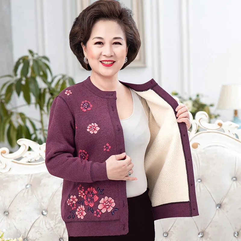 Middle-aged Elderly Mother Sweater Knitted Sweaters Cardigan Jacket Women\'s Sweater Autumn Winter Thickening Warm Outwear Tops