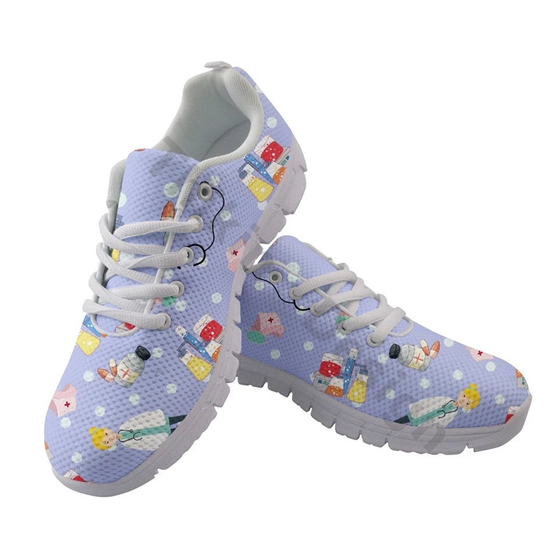 Stylish Sneakers For Women Cartoon Doctor Nurse Pattern Girls Ladies Shoes Casual Lace Up Sportshoes Zapatos Mujer 2021