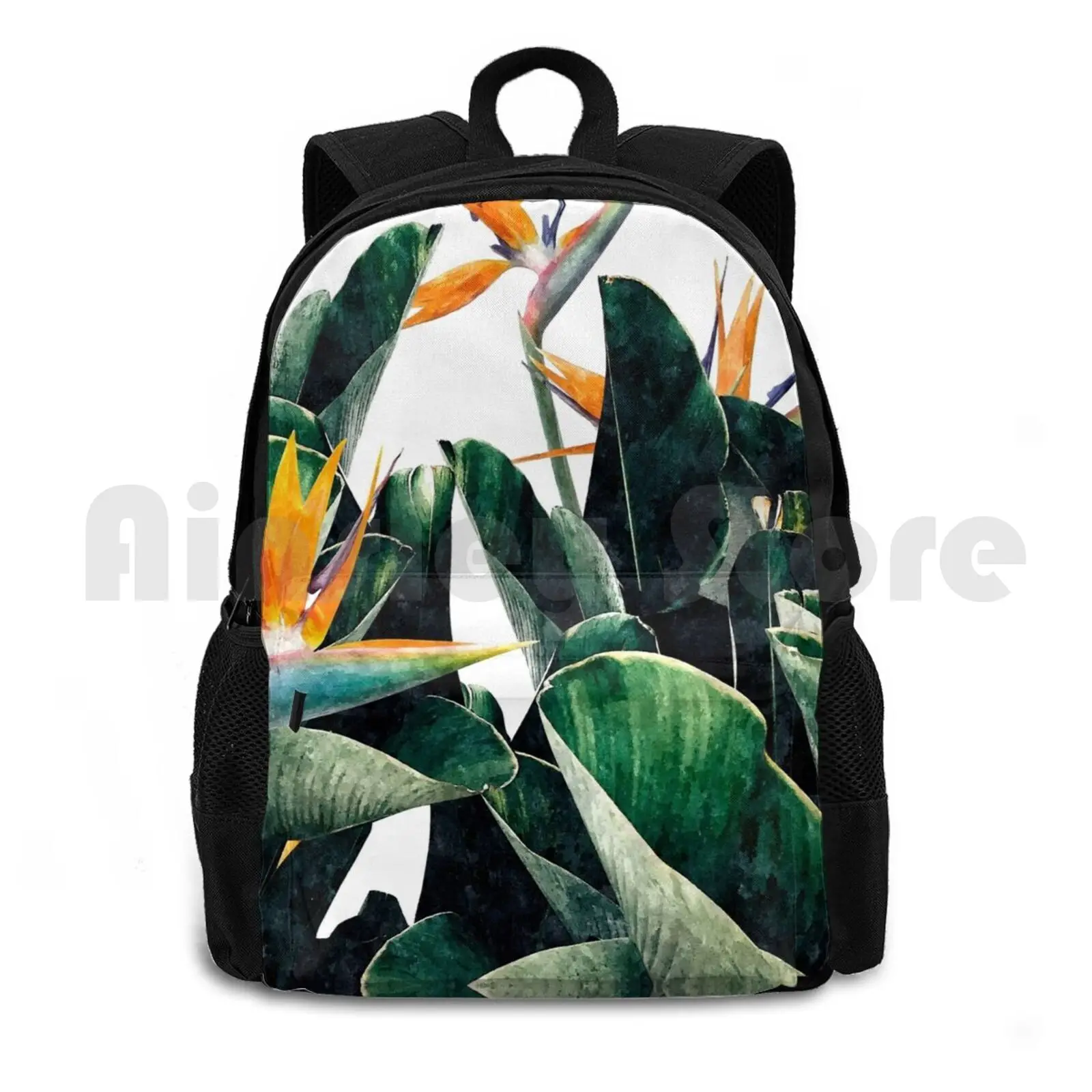 Paradise Bird Outdoor Hiking Backpack Waterproof Camping Travel Watercolor Bird Of Paradise Tropical Exotic Nature Floral