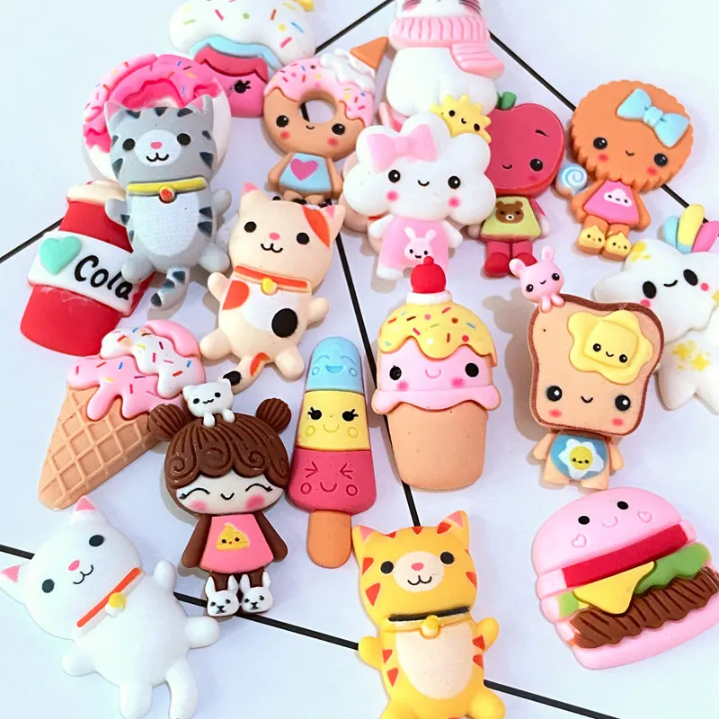 

NEW Big Funny Food Cookies Animal Desserts Girl Cat Resin Figurines Miniatures Planar Home Decoration DIY Crafts Supplies 10Pcs