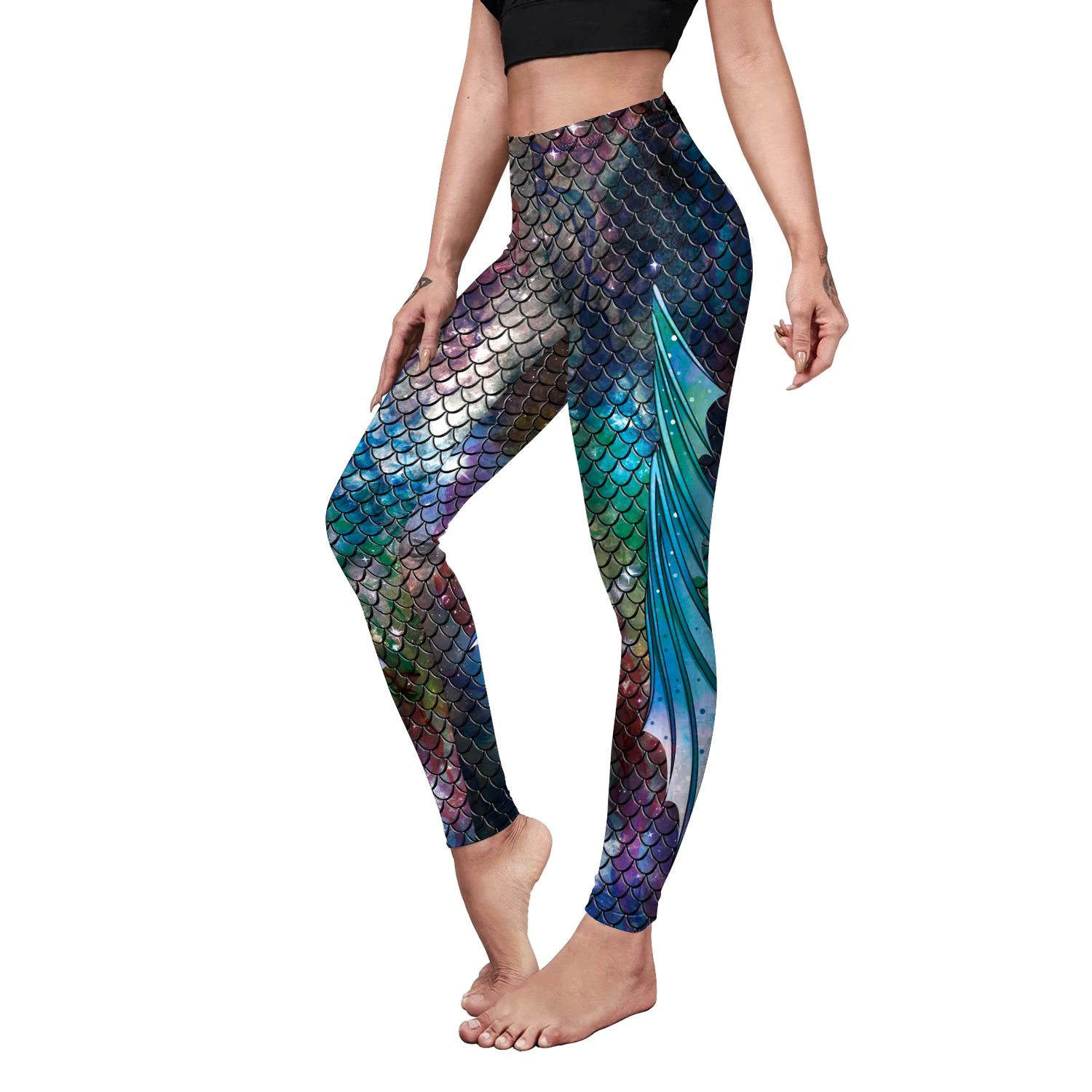 Women Mermaid Cosplay Leggings 3D Printed Workout Trousers Female Outdoor Fitness Pants Elastic Tight Sportswear Casual Bottom