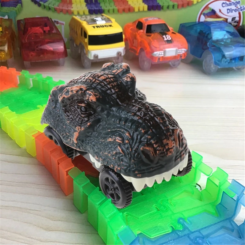 

Dinosaur Track Cars Compatible with Most Tracks Light Up Racing Track Accessories with 2 Flashing LED Lights