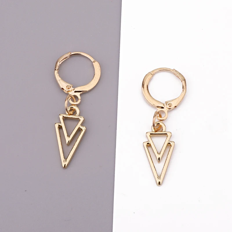 Dayoff European Double Triangle Hoop Earrings for Women Female Jewelry Mini Gold Color Pendant Earrings Christmas Gift E243