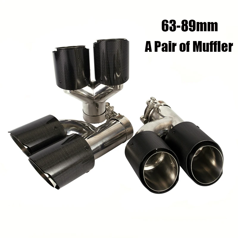 

2Pcs 63*89mm Carbon Fiber Exhaust Tips Dual-outlet Muffler Tail Pipe Universal Fit On Car Auto SUV Slip On Left Right