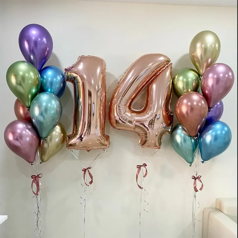 10inch Metallic Chrome Latex Balloons Adult Children's Birthday Number Balloon Anniversary New Year Decor Glossy Metal Balls