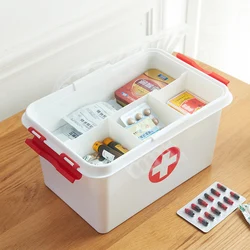First Aid Kit Storage Box, Plastic Pill Case, Medical Organizer, Makeup Cosmetic Container, Large Capacity, Home