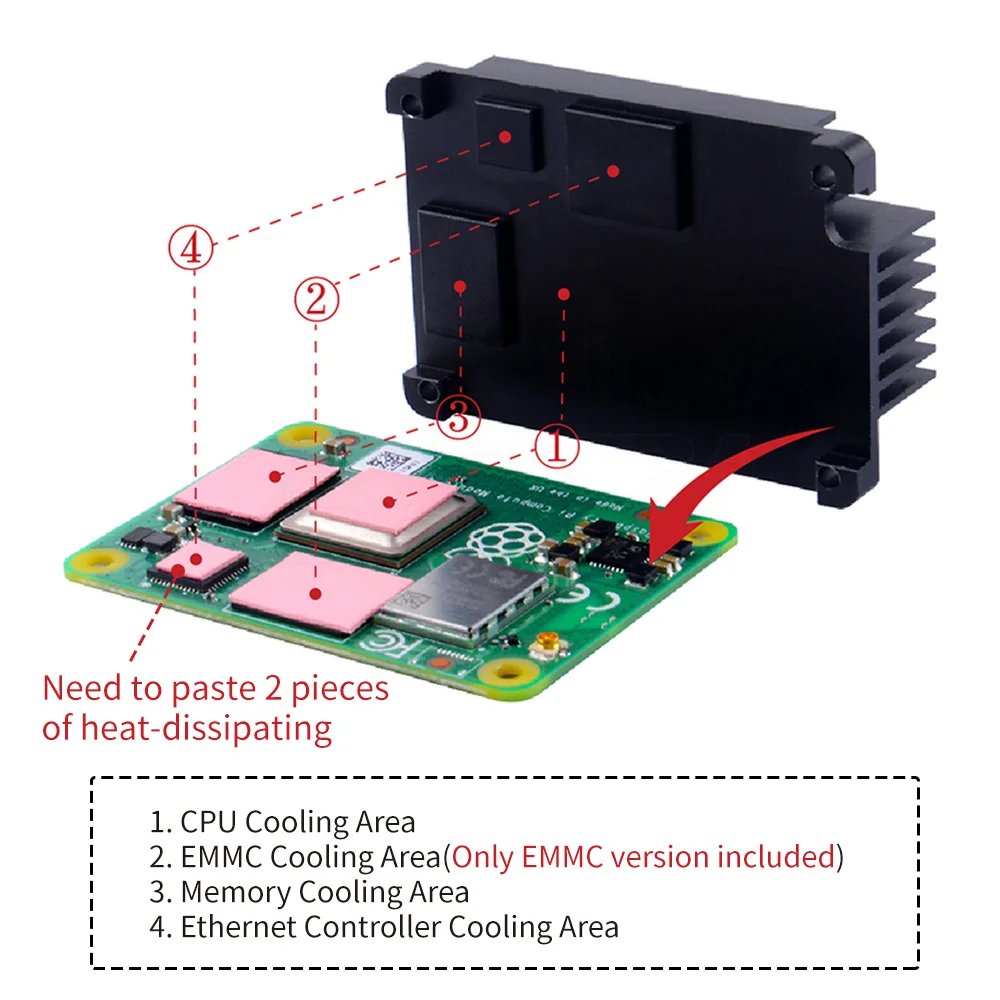 52Pi Raspberry Pi CM4 Aluminum Alloy CNC Extreme Heat Sink Kit without Cooling Fan