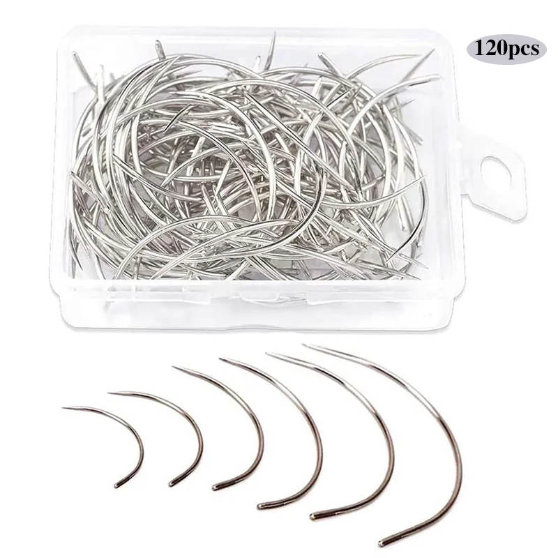 

LMDZ 120Pcs C Needle Curved Hand Sewing Needles Set Household Repair Carpet Leather Repairing Blocking Knitting Tools Kit DIY