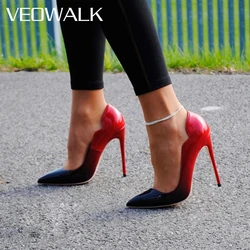 Veowalk Gradient Color Women Sexy Curl Cut Glossy Patent Pointy Toe Stiletto Pumps 12cm High Heel Ladies Fashion Dress Shoes
