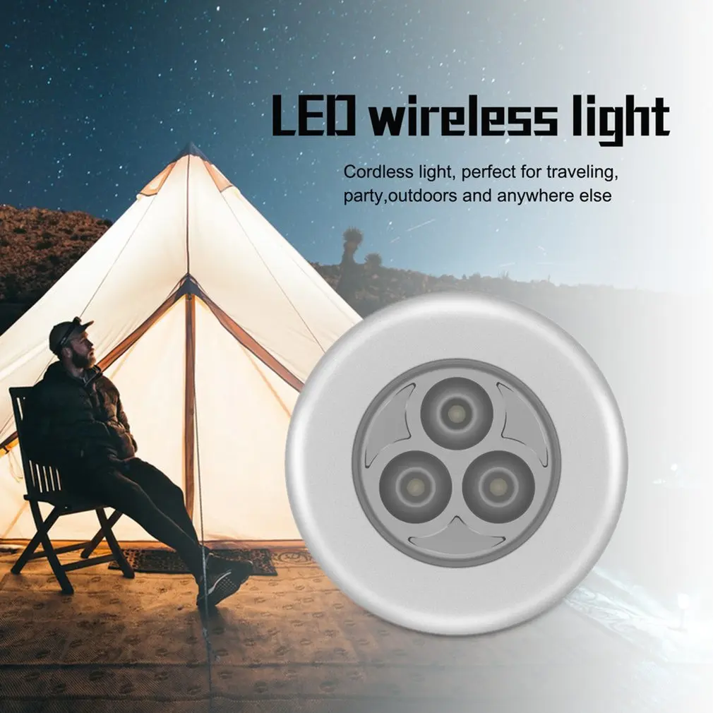 Lâmpada LED de toque redonda para teto e parede, alimentado por bateria, Mini LED Night Light, Pat Lamp, luz de emergência para cabeceira e gabinete