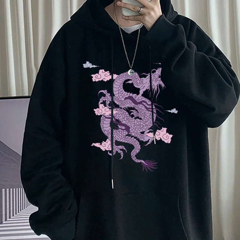 

Purple Longyun men women hoodie autumn and winter new women's clothing plus cashmere printing casual fashion streetwear unisex