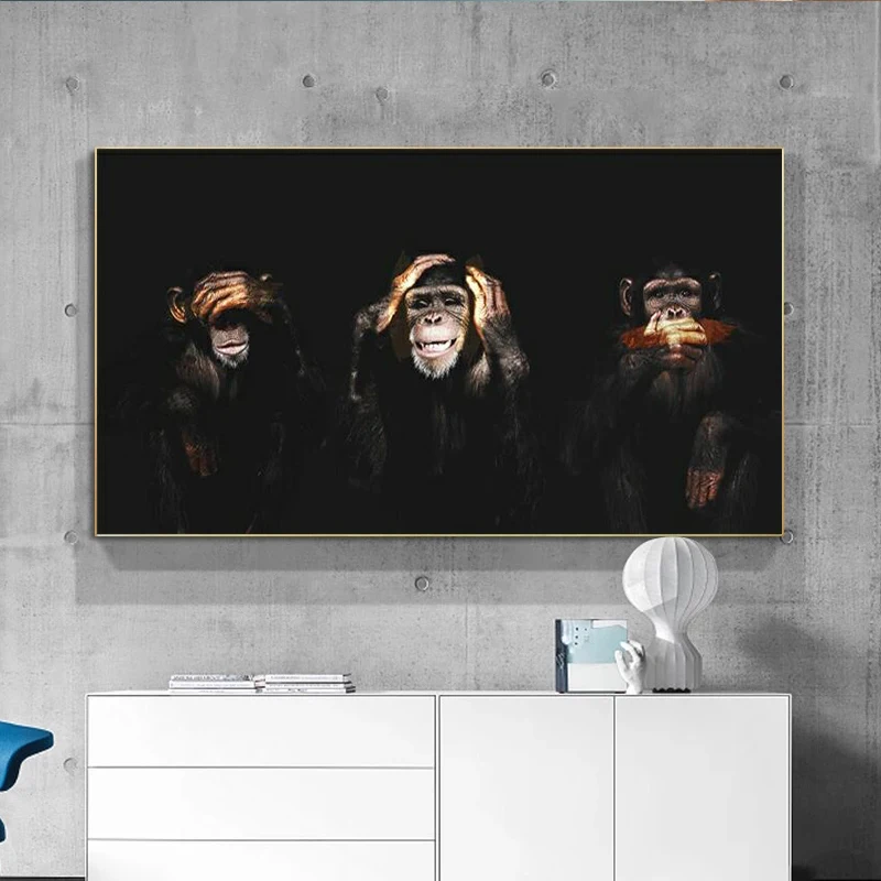 

Dark Wise 3 Monkeys Gorilla Animal Posters And Prints Canvas Painting Wall Pictures For Living Room Home Decor