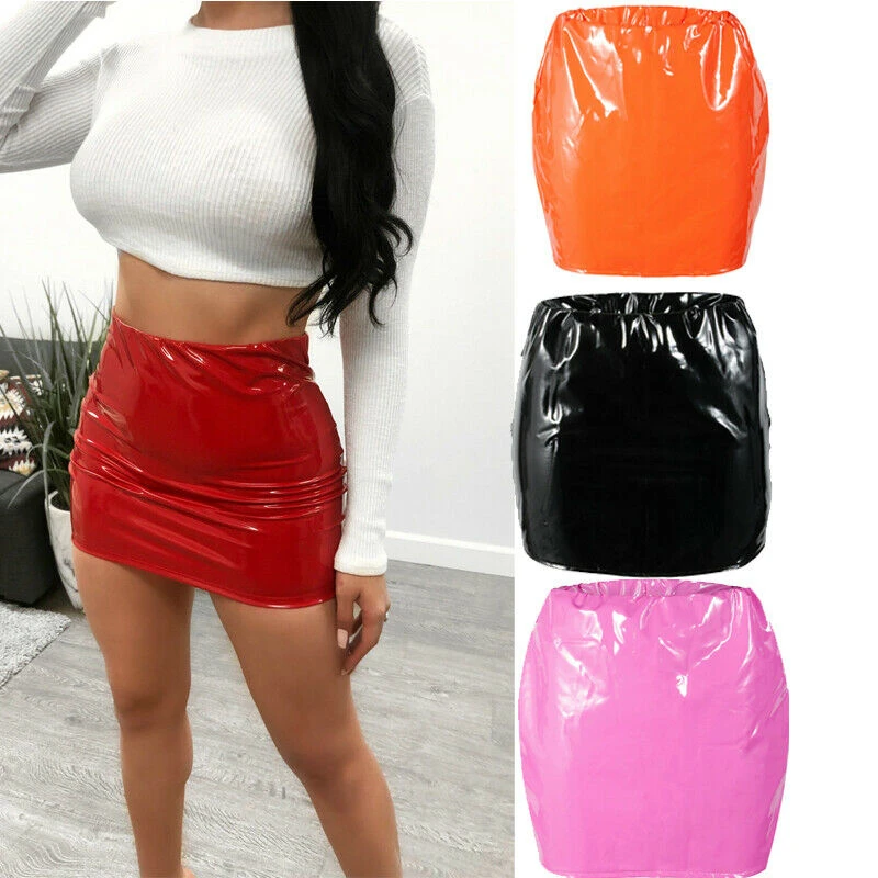 Women Sexy Pencil Skirts Zipper High Waist Skirt Pure Colour PU Leather Skirt Stretch Bodycon Short Mini Skirts Hot Fashion