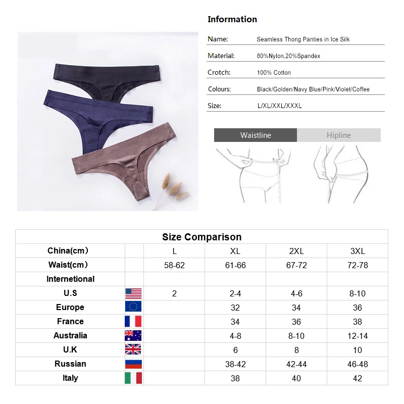 3pcs,Ice Silk Thong Panties Sexy Briefs Seamless Thongs Women Underwear Panties for Girls Ladies Panty G String Tangas DULASI