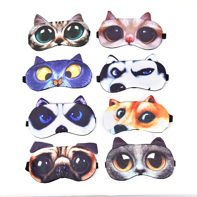 Cute Cat Dog Sleep Mask Eyeshade Cover Eye Mask Natural Sleeping Soft Blindfold Eyepatch Women Men Sleep Eyeshade Eye Cover