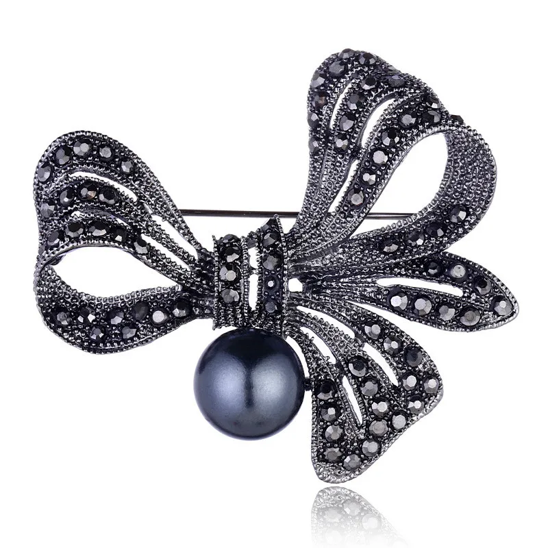 Vintage Black Pearl Crystal Rhinestone Flower Brooch Rosette Pins For Women Elegant Wedding Jewelry Dress Hijab Jewelry2019