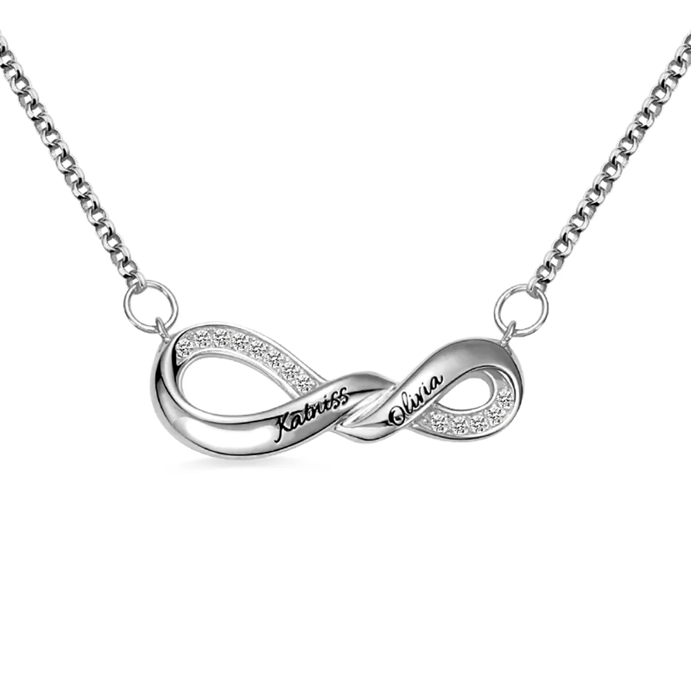 Uonney Dropshipping Personalized Trendy Women Engraved Infinity Double Heart Name Necklace Perfect Stunning Gift For Her