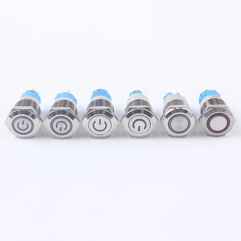 12mm Metal Push Button Switch for Car Horn Auto Switches Green Red Blue Ring Power LED Light 3V12V24V220V Waterproof Latching