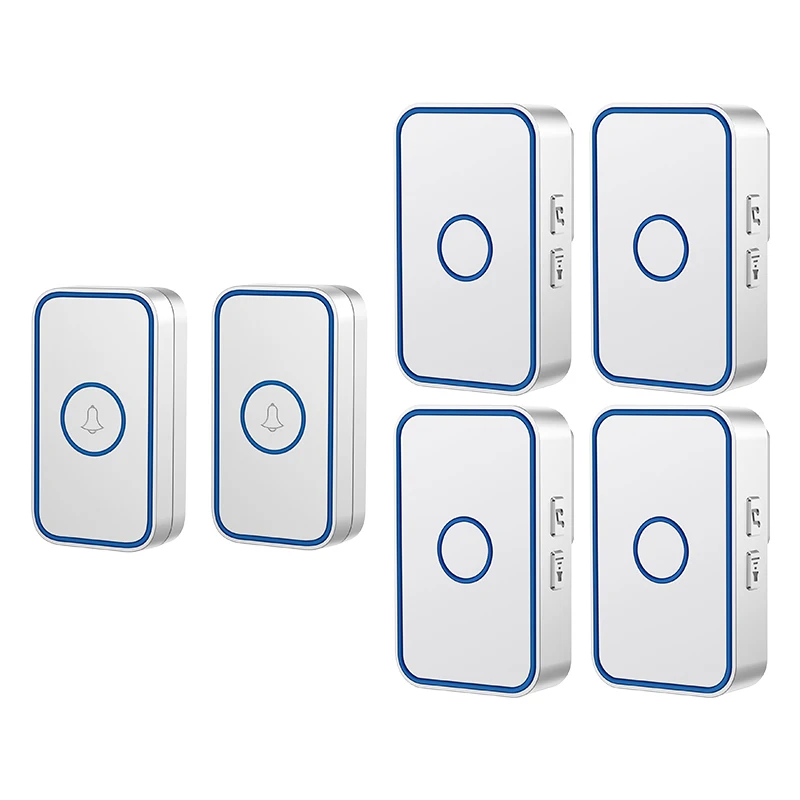 

CACAZI Wireless Waterproof Doorbell 300M Range 60 Chimes 0-110dB US EU UK Plug Intelligent Home Door Bell 2 Button 4 Receiver