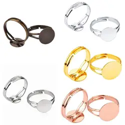 10pcs Adjustable Blank Ring 8/10/12mm Cabochon Cameo Flat Ring Base Settings Pad Bezel Tray Blanks DIY Jewelry Making Findings