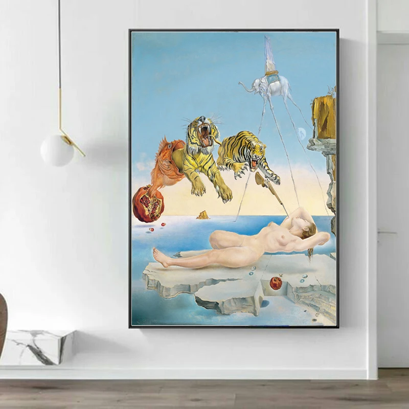 Modern Salvador Dali Tiger Naked Woman Canvas Painting Abstract Posters and Print Wall Art Picture for Living Room Cuadros Decor