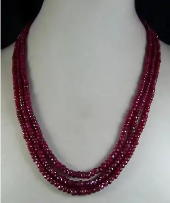 

FREE shipping Natural 2x4mm Natural Ruby Faceted Beads Necklace 3 Strand 17"-19"AAA+