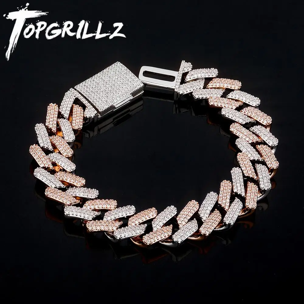 

TOPGRILLZ High Quality 16mm Cuban Chain Bracelet With Box clasp Iced Out Micro Pave Cubic Zirconia Hip Hop Heavy Jewelry Gift