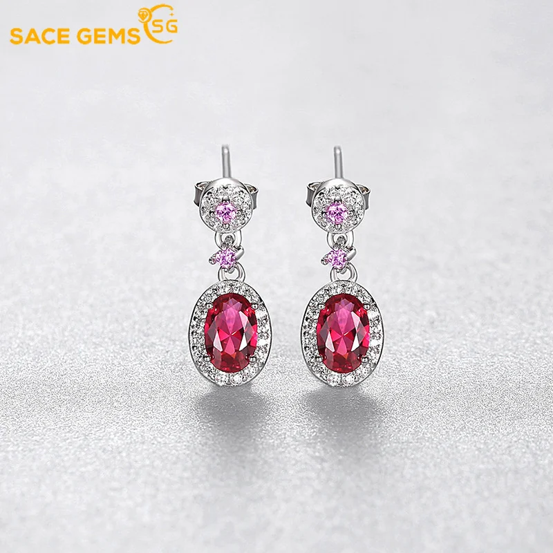 

SACE GEMS Fashion Jewelry Earrings for Women 925 Sterling Silver Red Zircon Stud Earrings Wedding Party Fine Jewelry Eardrop