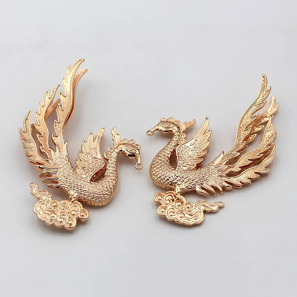 

2pcs Brass Casted Retro Phoenix Oriental Charms Stamping Decoration Display Cameo Base Quality DIY Coronet Jewelry Accessories