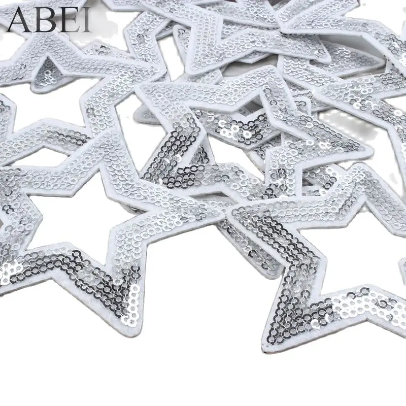 10ps Glitter Star Patches Embroidery Iron On Sequined Stickers DIY Handmade Patchcrafts Sewing Fabric Appliques Coats Badge