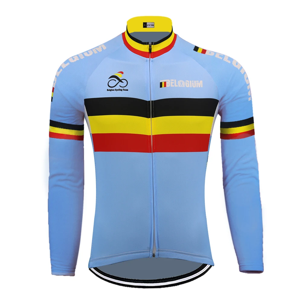 Belgium Long Sleeves Cycling Jersey Bike Tops Bule Cycling Clothing No Wool & Thermal Winter Wool Windproof Bicycle Jersey