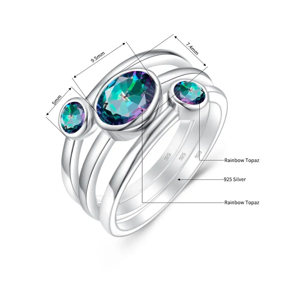 Real Silver 925 Ring For Women Mystic Rainbow Topaz Gemstone Ring Creative Statement Fashion Jewelry Wholesale Christmas Gifts