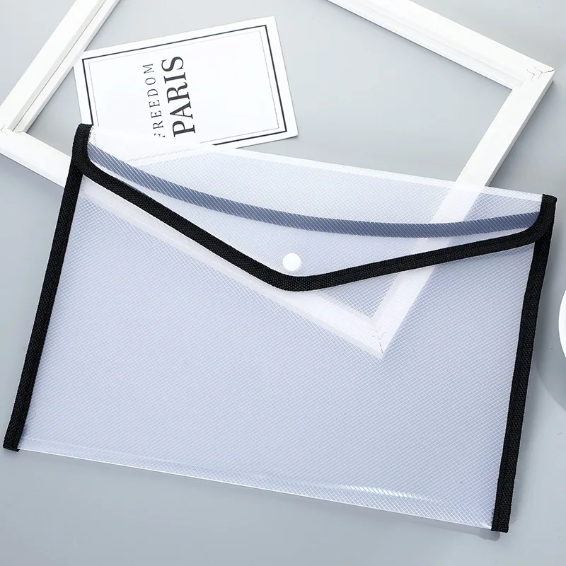 2021 New A4 Transparent Lightweight File Bag Portable Waterproof Folder Document Holder with Button Storage School Test Paper