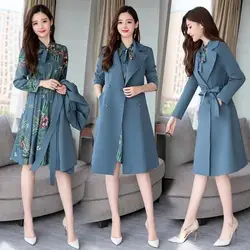 Spring Autumn Trench Coat Slim OL Ladies Trench Coat Women Dress Women Windbreakers Plus Size Two Pieces Women Sets Trench Coats