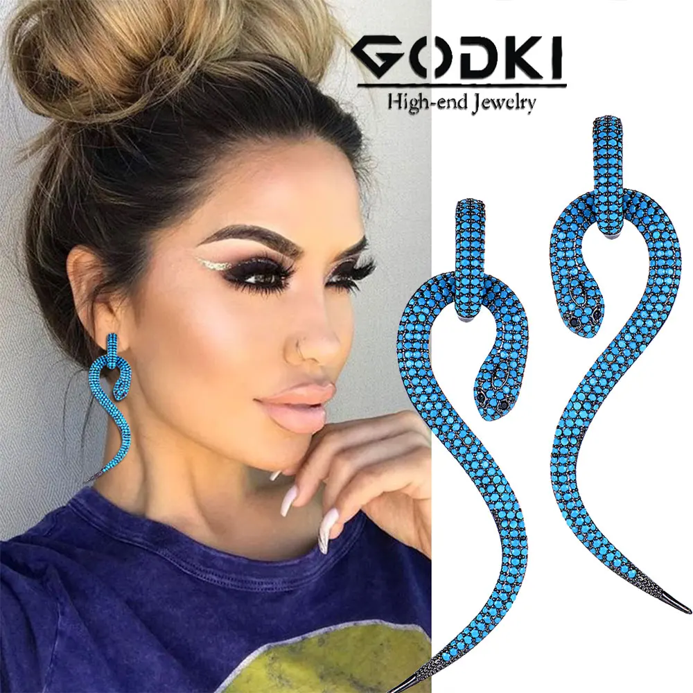 GODKI 2020 Trendy Spring Big Snake Earrings For Women Wedding Party CZ Cubic Zirconia Earring High End Jewelry Addiction