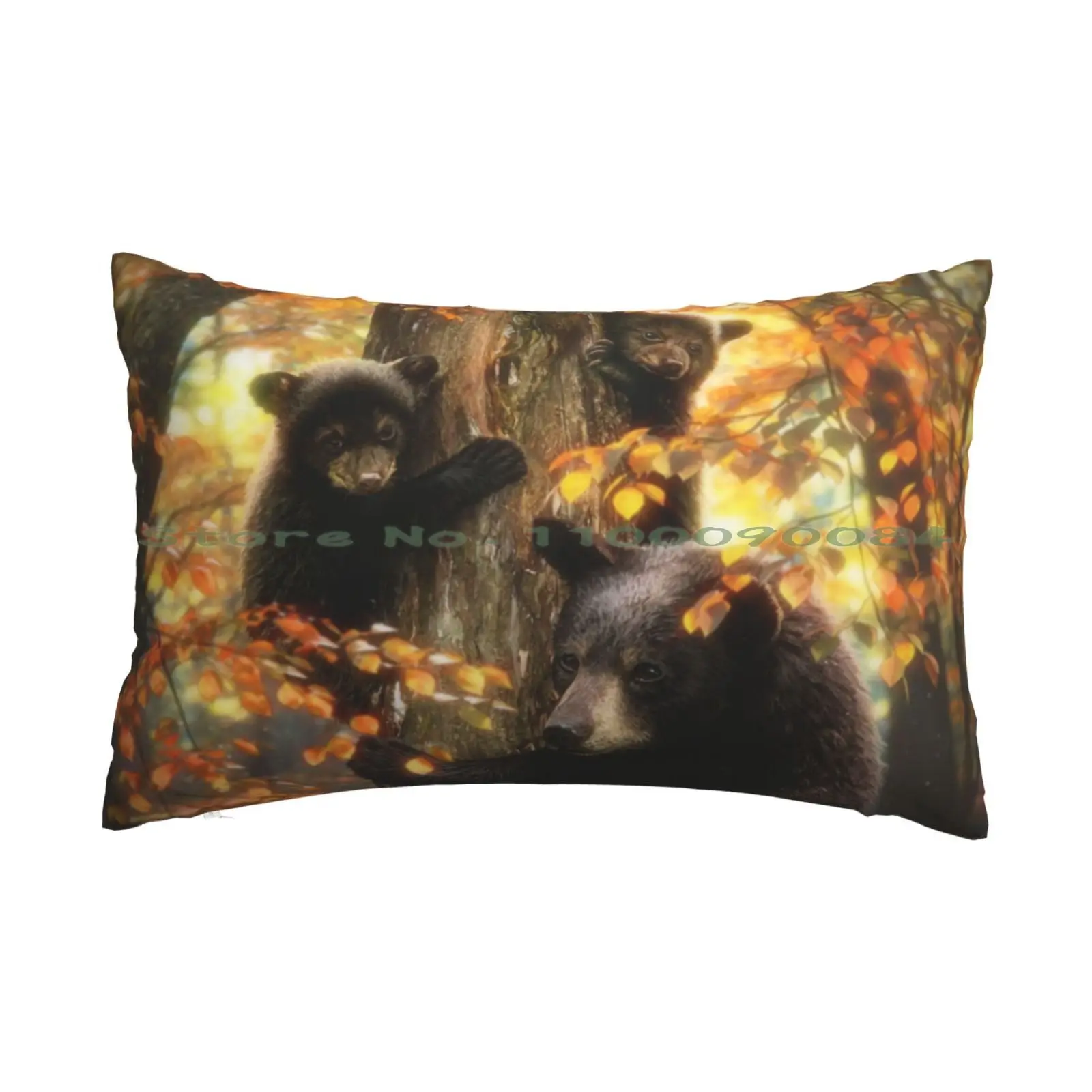 Black Bears Pillow Case 20x30 50*75 Sofa Bedroom Black Bears Grizzly Autumn Usa Cute Bears Davidpenfound David Penfound Forest