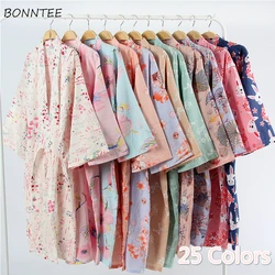 Batas de Mujer de verano de algodón suave elegante Kimono señoras camisón Mujer suelta pareja embarazada Sexy impreso Kawaii ropa de dormir para Mujer