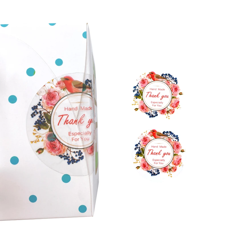 60Pcs Bloem Vogeltje Transparant Seal Sticker Ronde Dank U Afdichting Label Kraft Sticker Bakken Diy Ronde Gift Stickers