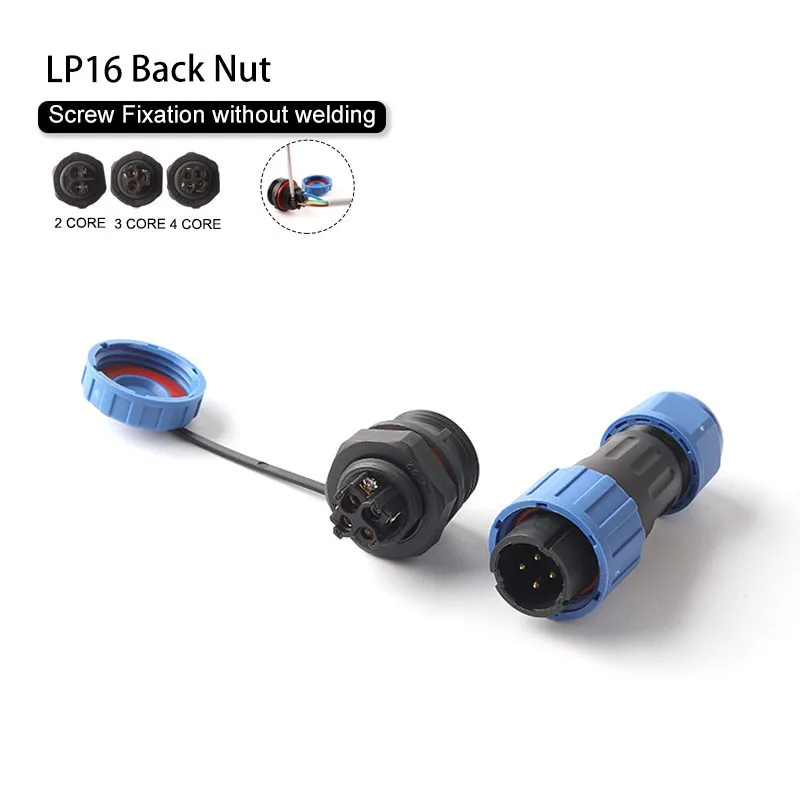 

LP16/SP16 IP68 Back nut waterproof socket connector plug 2 pin 3 pin 4 pin Screw crimping without welding connector Panel Mount