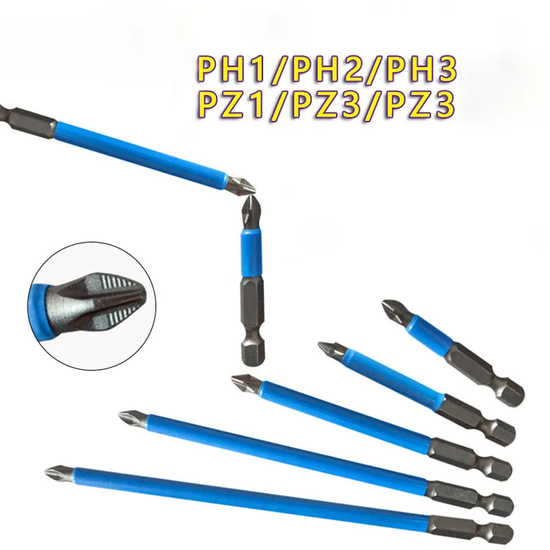 Phillips Bits Hex Shanked Anti Slip Screwdriver Bits Set Strong Magnetic Wind Batch Head Drill Bit Kit PH1,PZ1,PH2,PZ2, PH3,PZ3