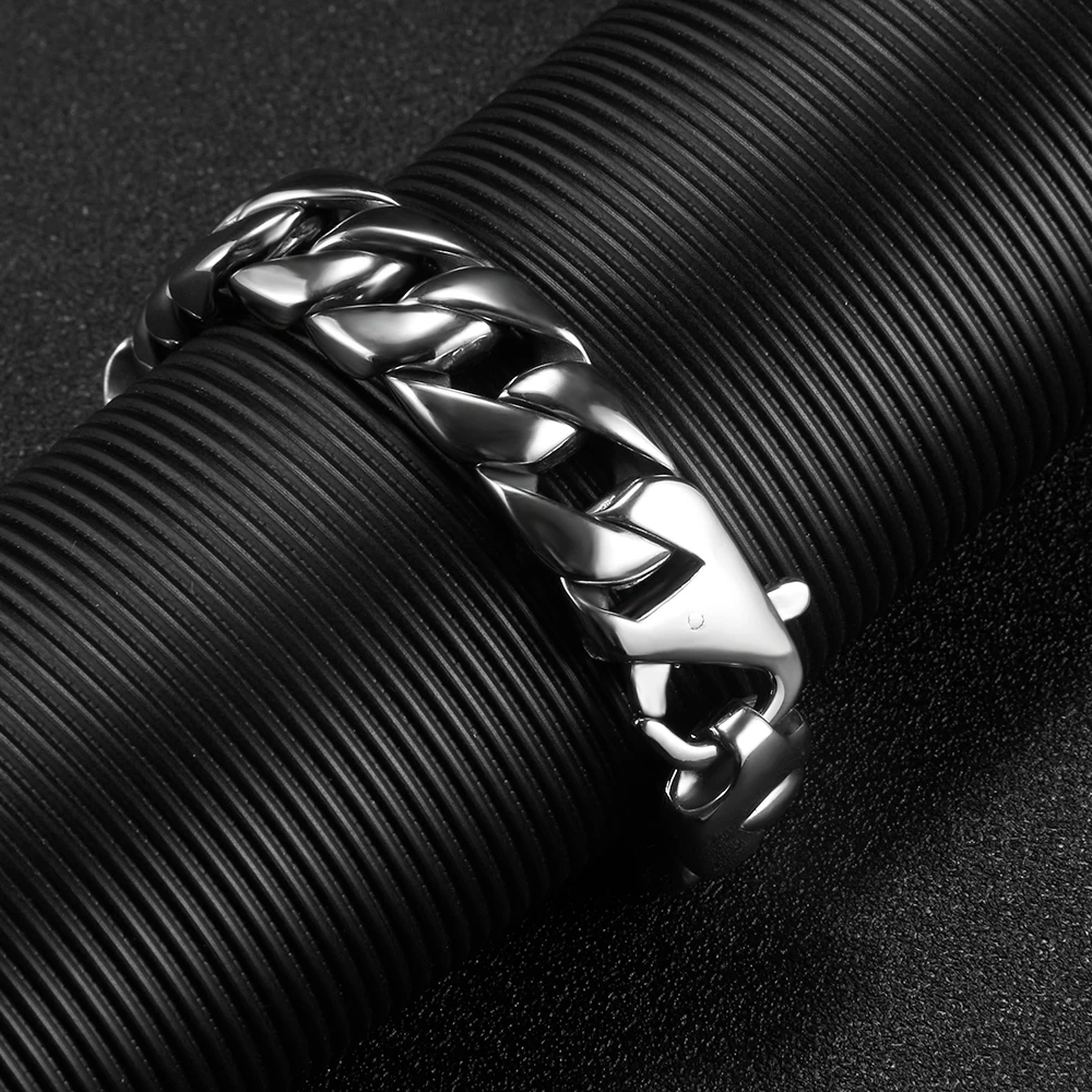 15mm Miami Curb Cuban Chain Bracelets for Men Women 316L Stainless Steel Male Bracelet Casting Clasp Bangle Hip Hop Jewelry Gift