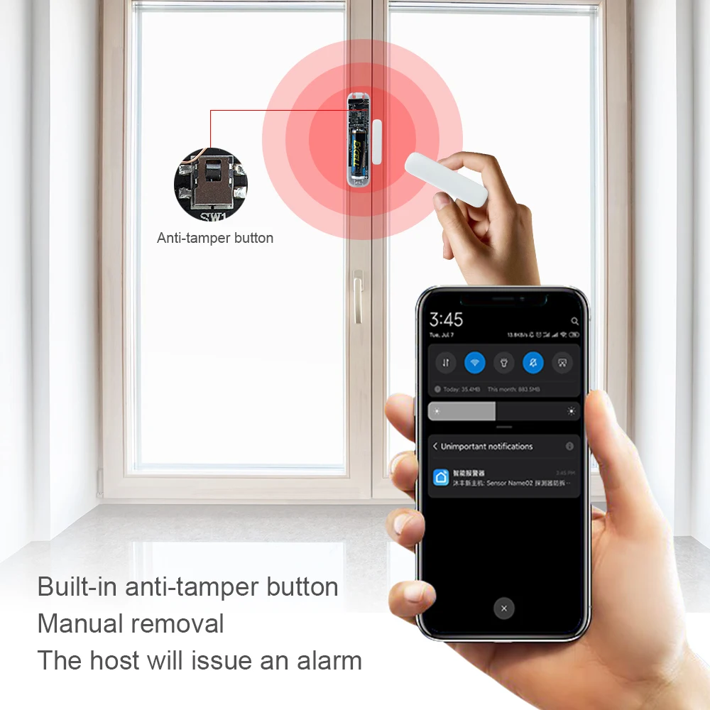 Door Window Alarm Sensor FM GFSK 433MHz Wireless Magnetic Switch Contact Detector Signaling for Intruder Security Alarm System