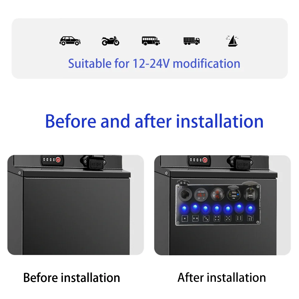 

Car Accessories For Truck Boat RV Car Switch Panel QC3.0 & PD Quick Charge ON-Off Rocker Toggle 7 Gang Dual USB Socket Charger