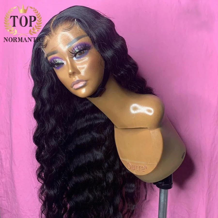 Topnormantic Nature Color Deep Wave 13x4 Lace Front Wigs Preplucked Hairline 4x4 Closure Remy Indian Human Hair Wig For Women