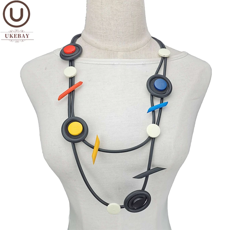 UKEBAY New Multicolor Sweater Necklaces For Women Fashion Choker Necklace Rubber Jewelry Black Chain Necklace Match Ethnic Cloth